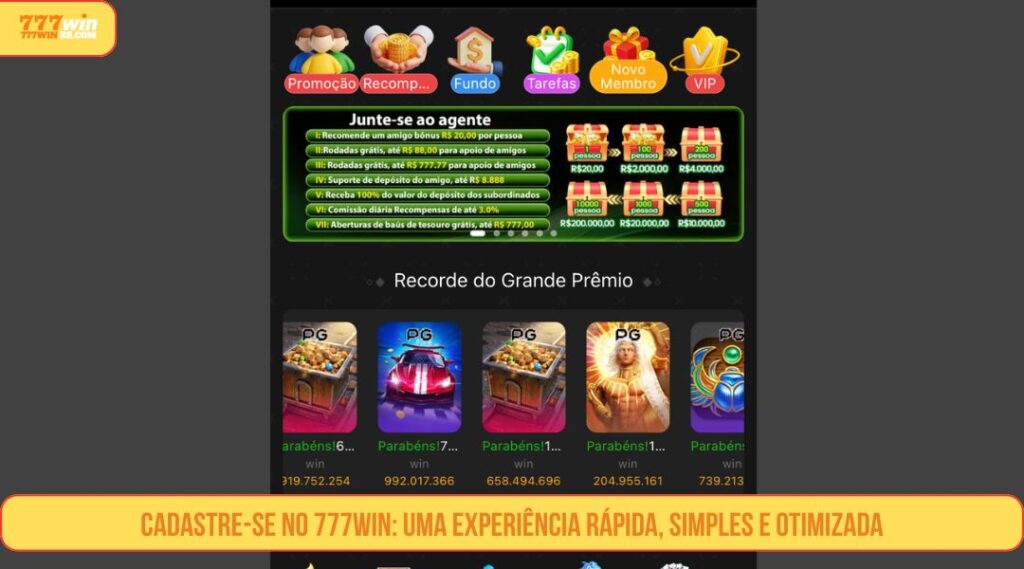777WIN Registro de forma rápida, simples e com uma experiência otimizada